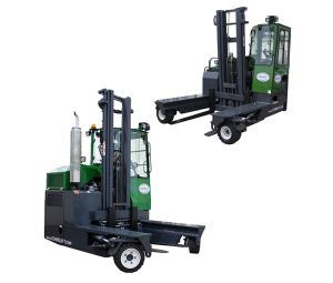2 Combilift multi directional lifts on a white background