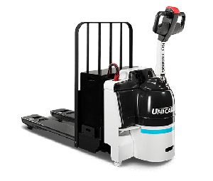 A White Unicarriers WPX Electric Pallet Jack on a White Background