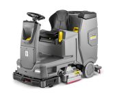 Frontal View of a Karcher B110 R Ride on Industrial Scrubber on a White Background