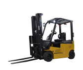 Frontal View of a Yellow Big Joe LXE40 Lithium Electric Forklift