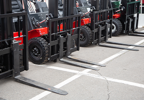Red Forklifts Lined up in a Row
