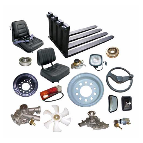 Various Forklift Parts on a White Background