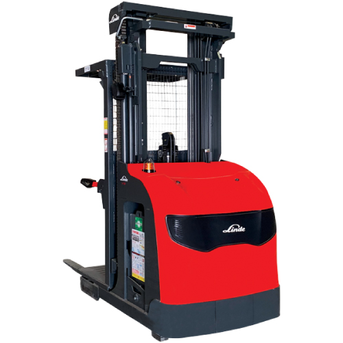 A Rear View of a Linde 5215 Order Picker on a White Background
