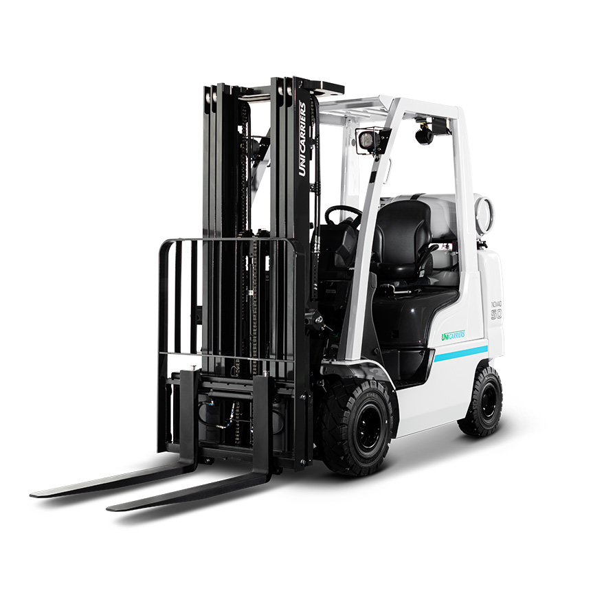 Front view of a unicarriers af series propane forklift on a white background
