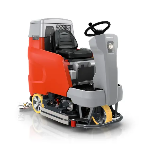 Frontal View of a B120R Scrubmaster ride on scrubber on a White Background