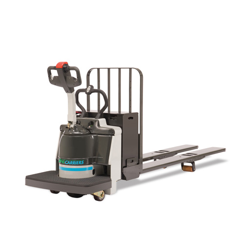 Back View of a Unicarriers RPX Rider Pallet Jack on a White Background