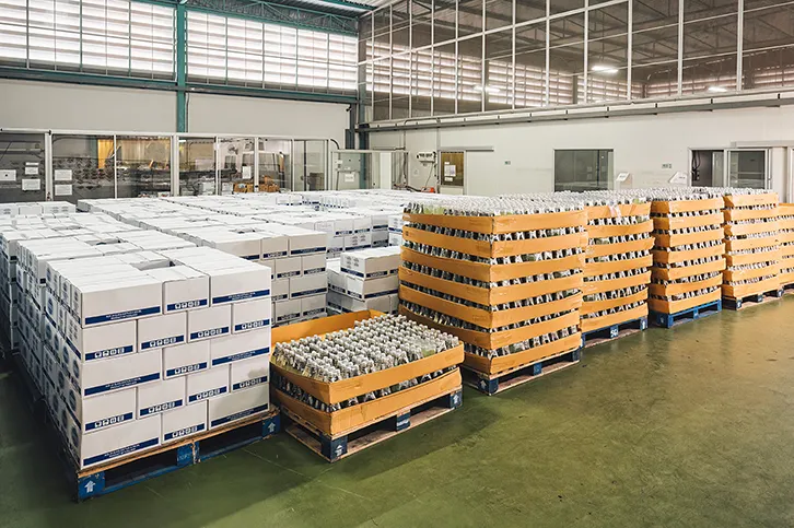 pallets of product in a warehouse