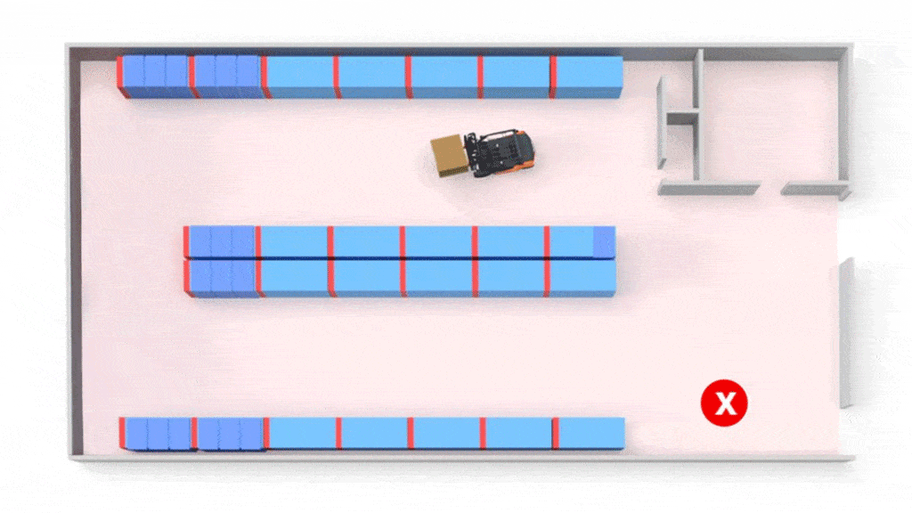 Animation example of increasing warehouse efficiency using a combi-lift warehouse setup