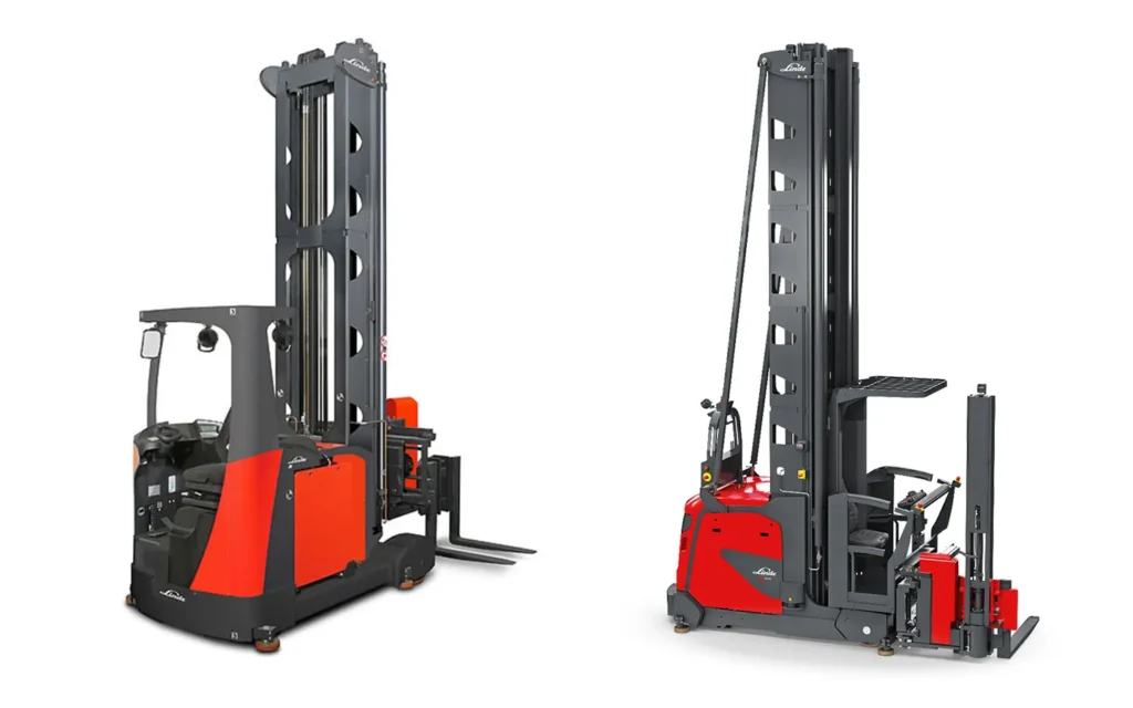 linde turret trucks on a white background